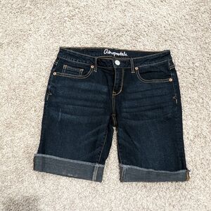 Aeropostale Dark Wash Rolled Cuff Low to Mid Rise Bermuda Denim Shorts